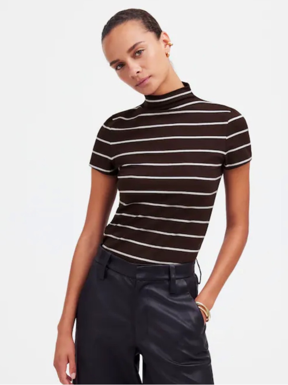 Madewell Striped Short Sleeve Mockneck Tee